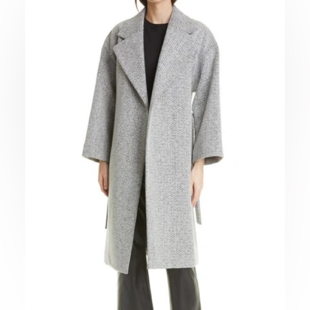 Theory Gray Textured Wool-Blend Trench Coat